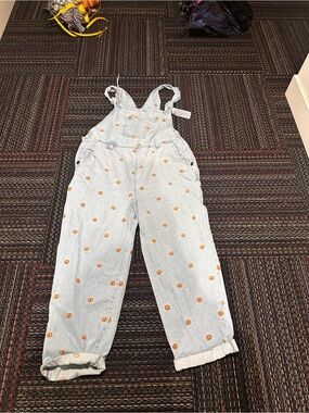 Lucy & Yak Light Blue Denim Overalls with Orange Rainbow Print